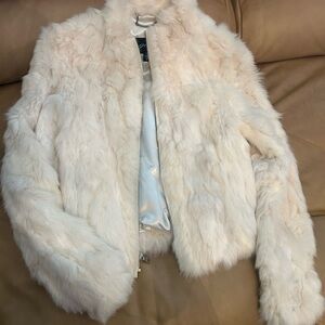 Guess off white Rabbit fur Bomber Jacket